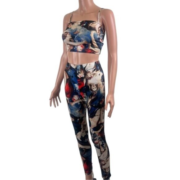 Fashion Nova Long Ago Artistic Print Biblical Masterpiece Legging Set  Sz Small - Picture 4 of 11